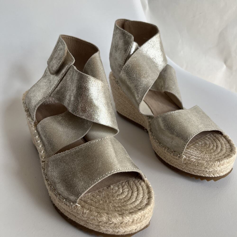 Eileen Fisher Willow Platform Wedge Espadrille Sandals Platinum Size 7 New NWOB
